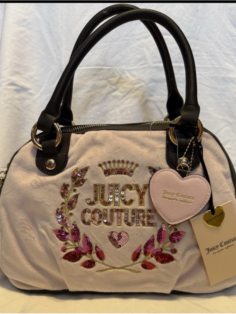 Juicy Couture Blush Pink Embellished Satchel with Black Handles